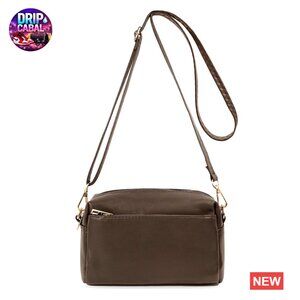 Small Leather Triple Zip Crossbody Purse with Adjustable Strap